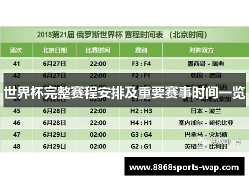 世界杯完整赛程安排及重要赛事时间一览